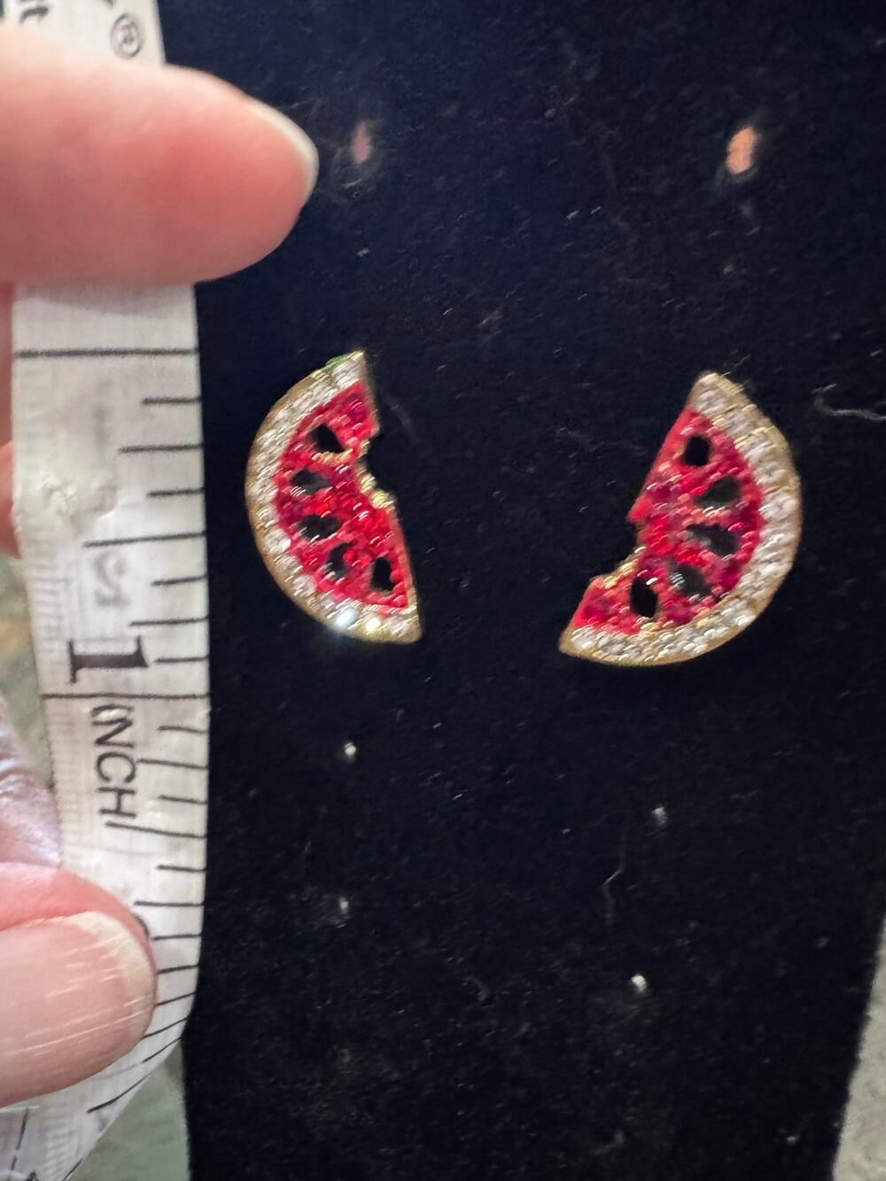 Sparkly Watermelon Bite Earrings – Rhinestone Fruit Statement Studs